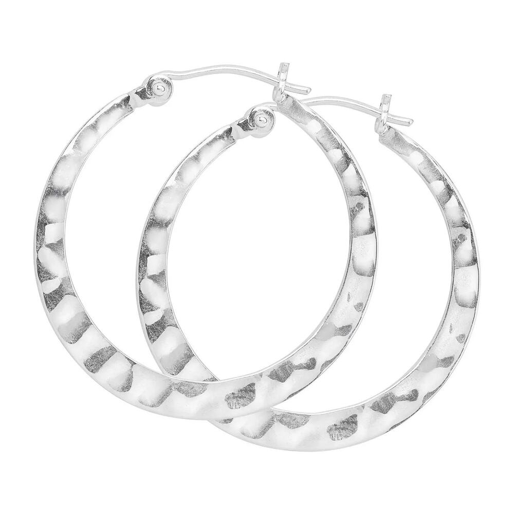 NWT Silpada Hammered Sterling Silver Tapered Hoop Earrings 1.25 Inch Classic